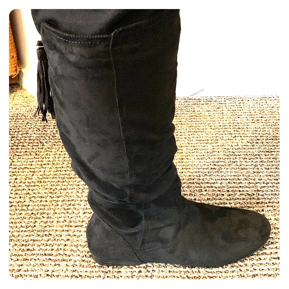 black suede wide calf boots women's